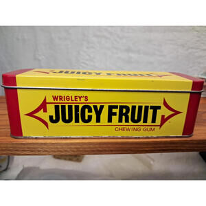 Wrigley's Juicy Fruit Chewing Gum Metal Container 6"x 2 x 1.5" Patina. B52